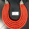 Five Strand Red Coral Moonga Barrel Bead Necklace with Silver Clasp for Weddings