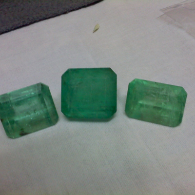 Matched Set of 3 Zambian Emerald Panna Emerald Cut Stones for Earrings & Pendant