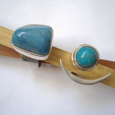 Turquoise Firoza and Malachite Gemstone Ring in Handmade 925 Sterling Silver